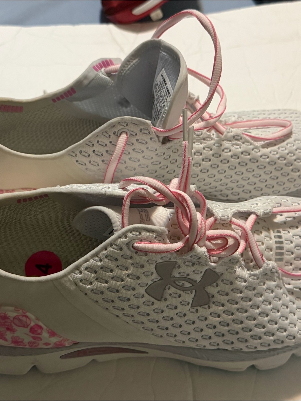 Under Armour Women's White and Pink Mesh Running Shoes